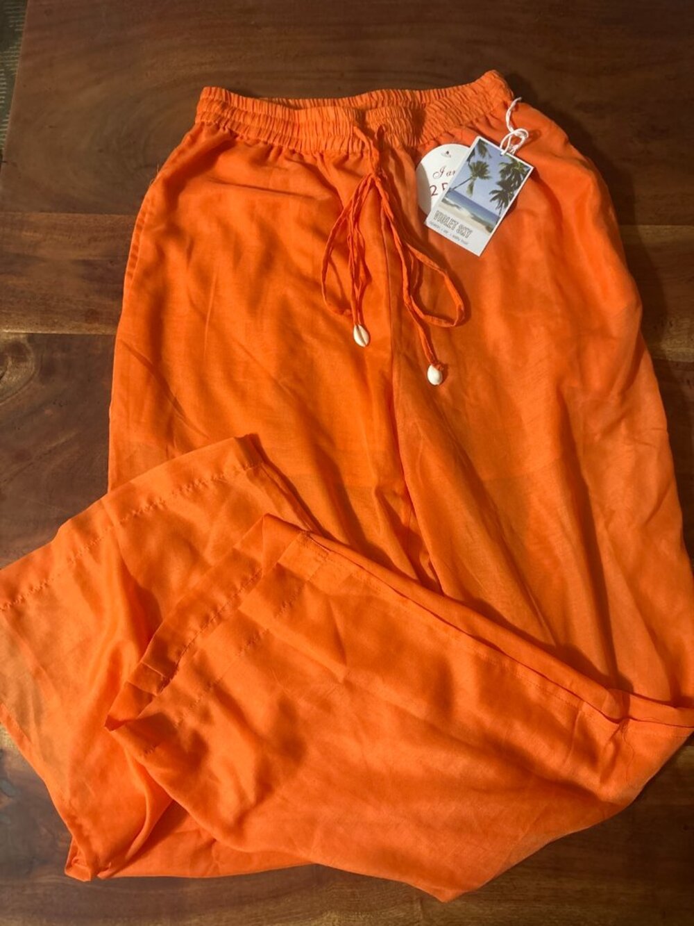 Violet Sky Orange Two Piece Set Top Pants Cowrie Shell Trim M